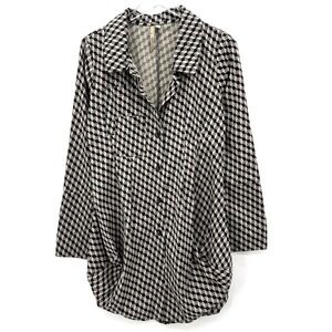 Comfy USA Tokyo Shirt Tunic Size S Button Up Long Sleeves Geometric Lagenlook‎